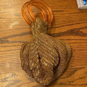 Gold Beaded Clutch with Circular Handles From Italy